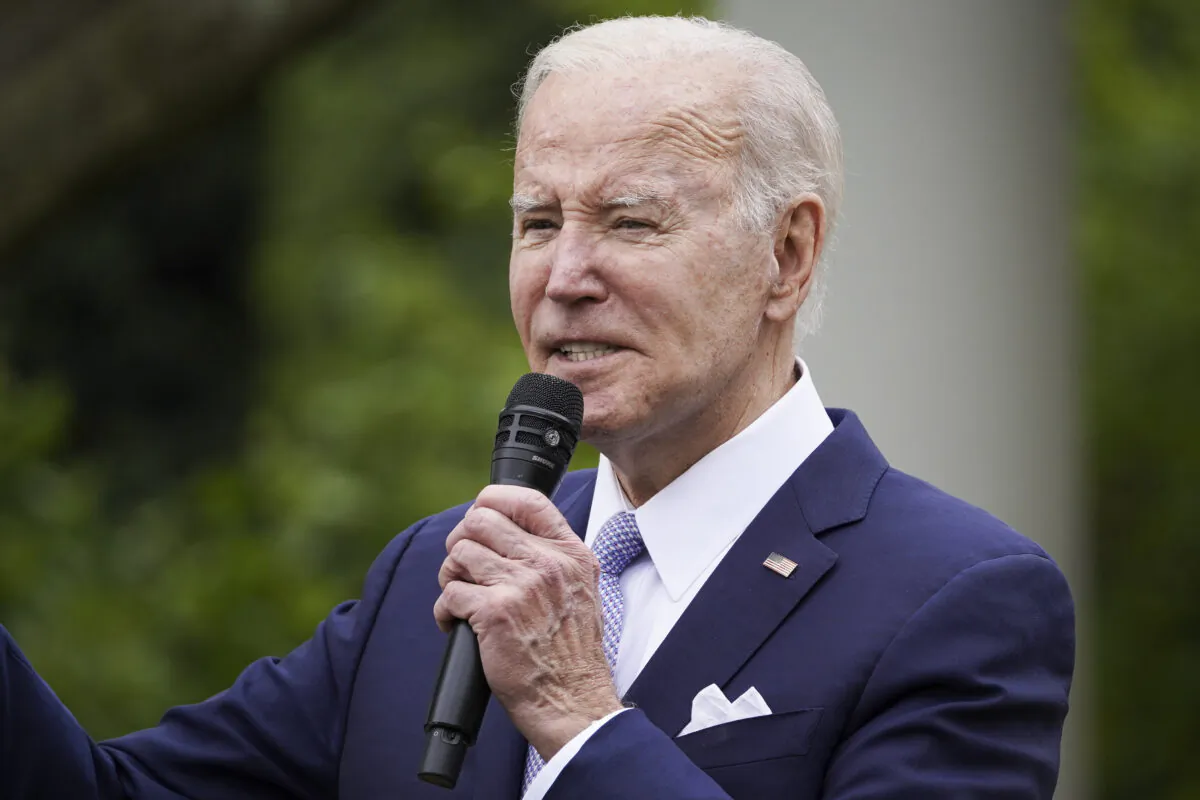 President Joe Biden speaks in the Rose Garden at the White House in Washington, on May 1, 2023. (Madalina Vasiliu/The Epoch Times)