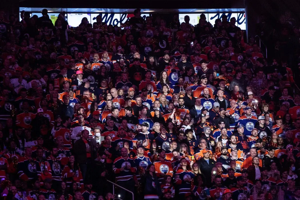 Fans look on before the NHL Stanley Cup first round playoff action between the Los Angeles Kings and the Edmonton Oilers in Edmonton on April 25, 2023. (The Canadian Press/Jason Franson)
