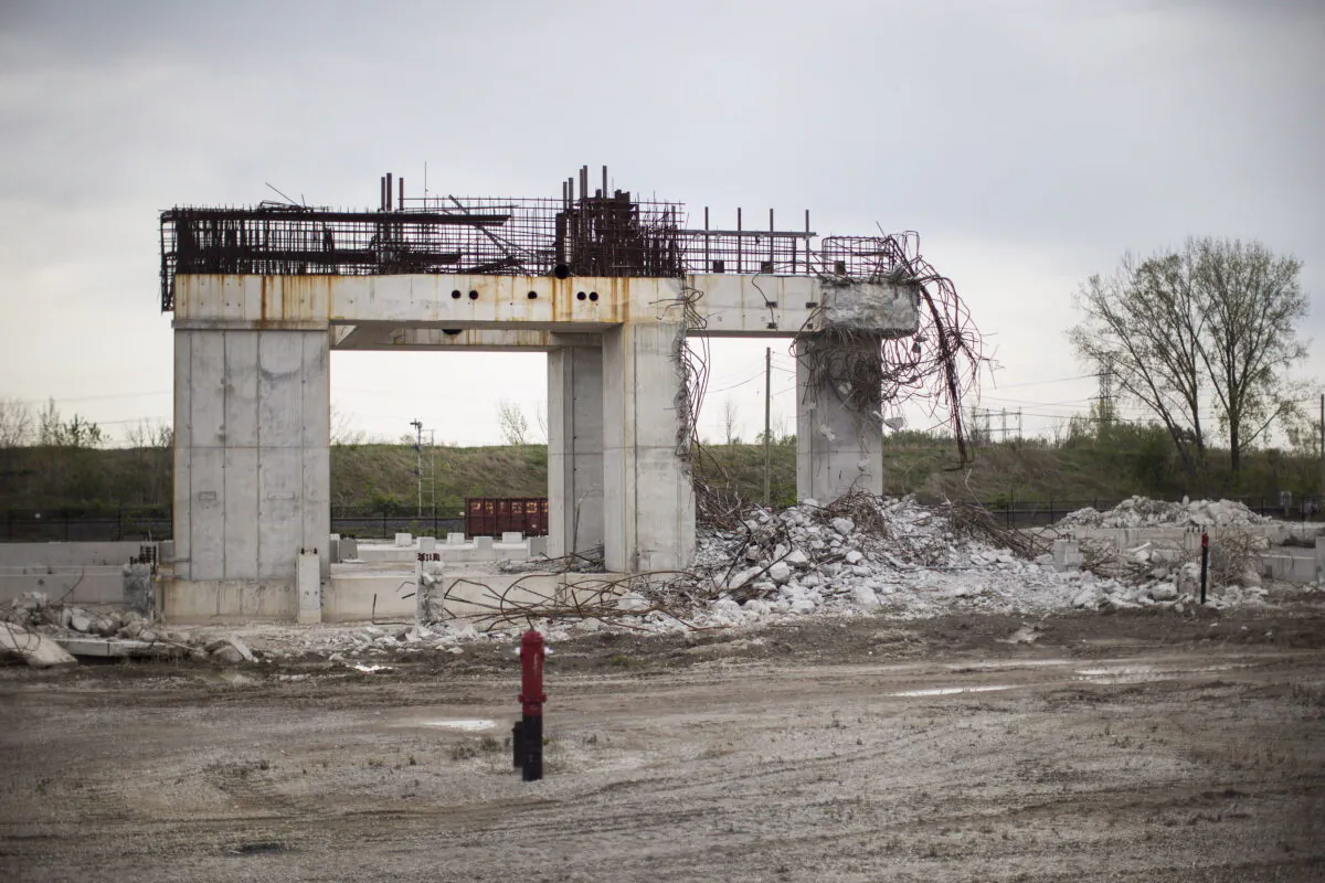 The remains of the 800-megawatt gas-fired power plant in Mississauga, whose construction was cancelled by the then-Liberal Government of Ontario, on May 18, 2014. (Chris Young/The Canadian Press)