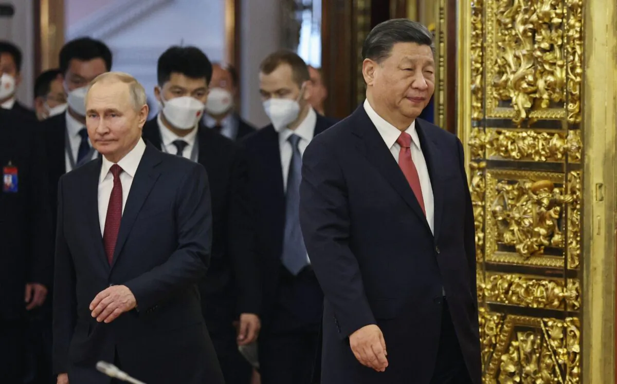 Russian President Vladimir Putin meets with Chinese leader Xi Jinping at the Kremlin in Moscow on March 21, 2023. (MIKHAIL TERESHCHENKO/SPUTNIK/AFP via Getty Images)