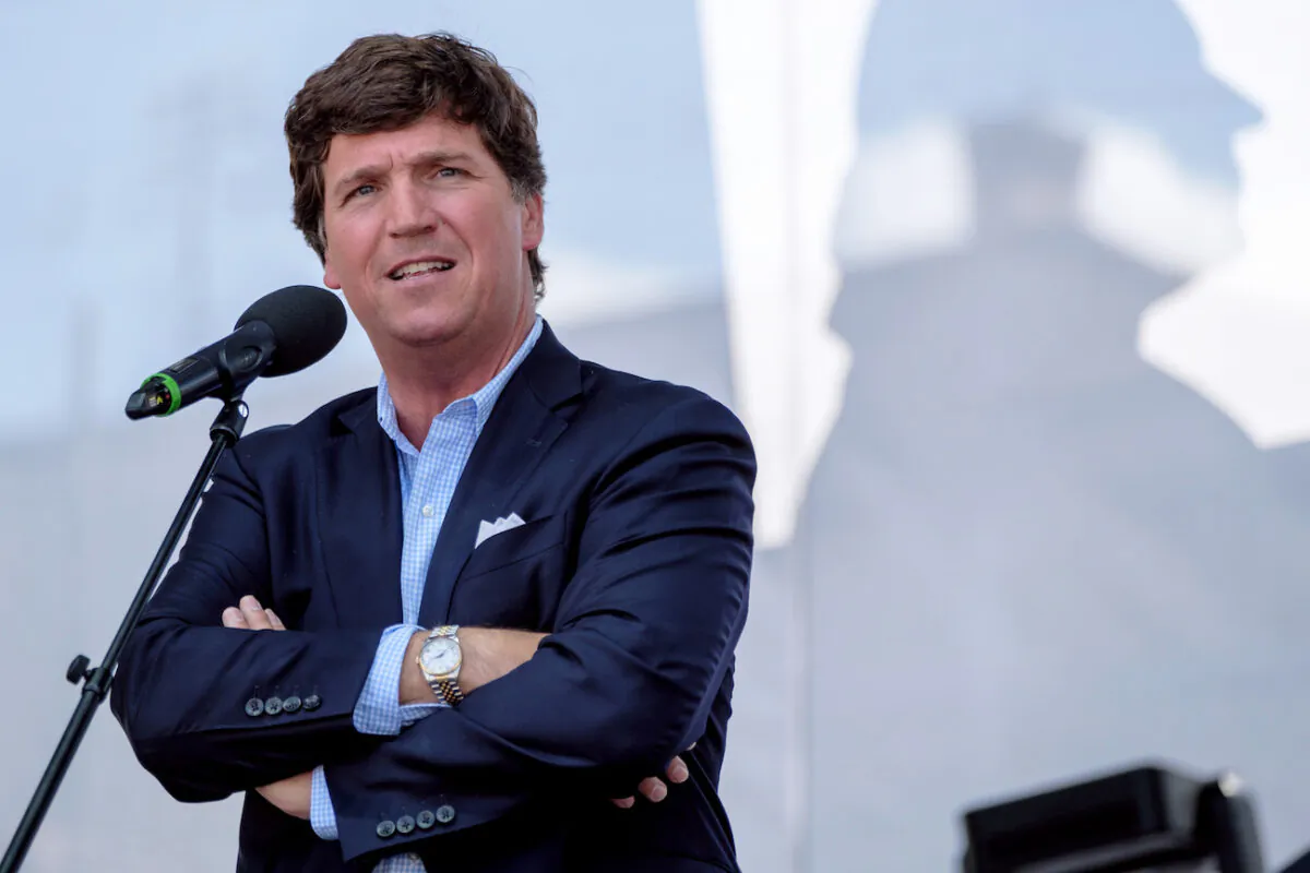 Tucker Carlson speaks during the Mathias Corvinus Collegium Feszt in Esztergom, Hungary, on Aug. 7, 2021. (Janos Kummer/Getty Images)
