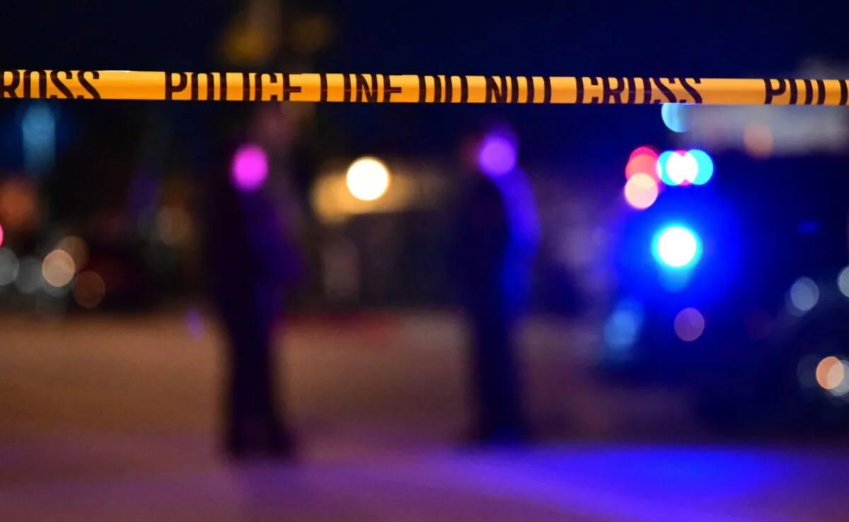 Police tape seen in Monterey Park, Calif., on Jan. 22, 2023. (Frederic J. Brown/AFP via Getty Images)