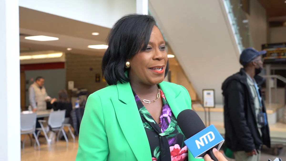 Democrat mayoral candidate Cherelle Parker at the Mayoral Open House Meeting at Community College of Philadelphia on April 29, 2023. (William Huang/The Epoch Times)