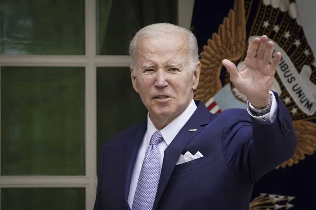 President Joe Biden speaks about "building on the small business boom" during National Small Business Week in the Rose Garden at the White House in Washington on May 1, 2023. (Madalina Vasiliu/The Epoch Times)