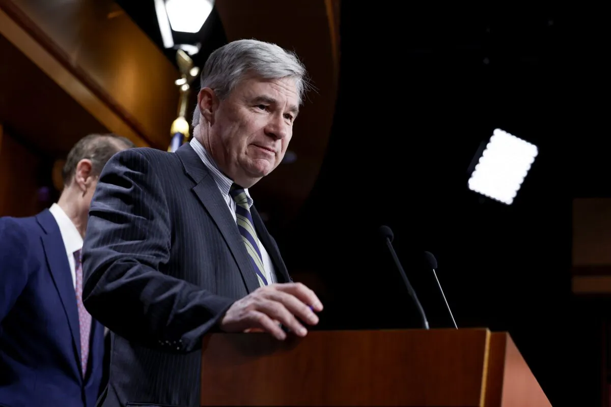 Sen. Sheldon Whitehouse (D-R.I.) speaks at a press conference at the U.S. Capitol Building in Washington on March 1, 2023. (Anna Moneymaker/Getty Images)