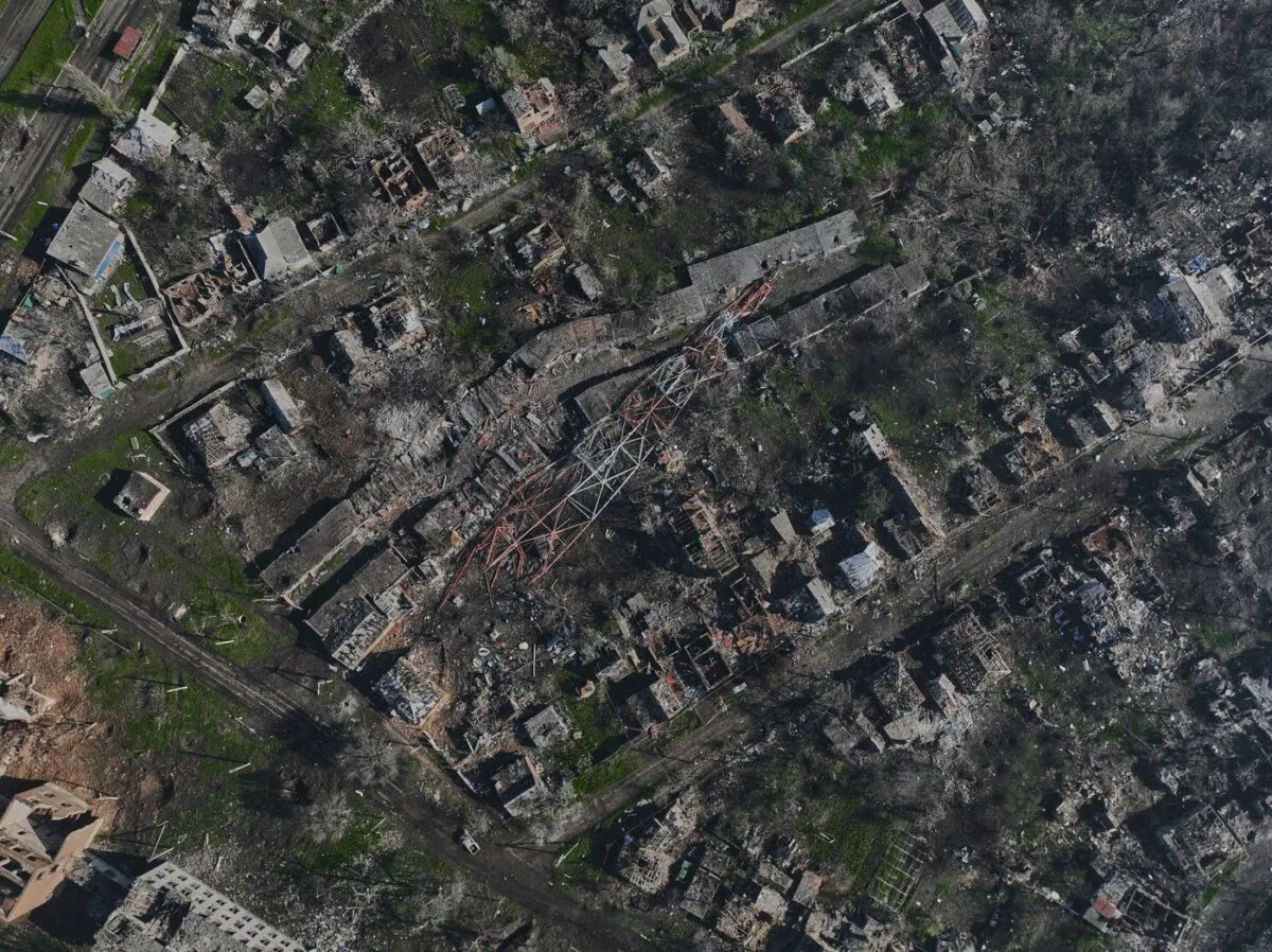 An aerial view of Bakhmut, the site of the heaviest battles with the Russian troops in the Donetsk region, Ukraine on April 26, 2023. (The Canadian Press/AP-Libkos)
