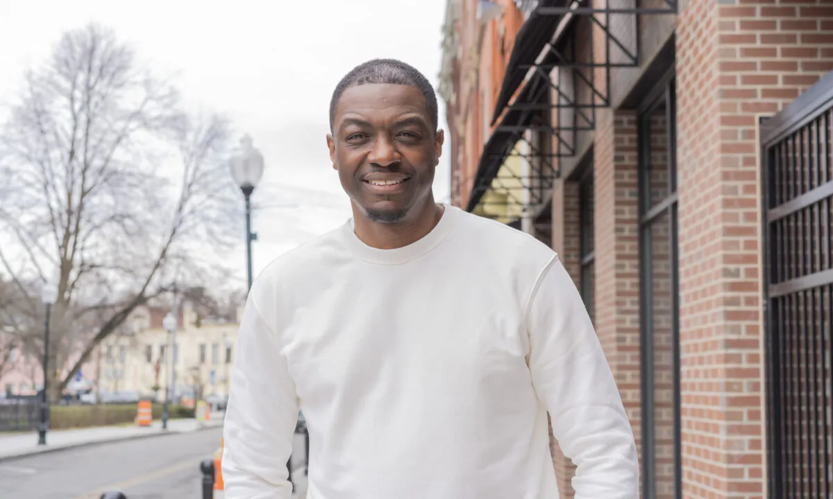 Andrew Moore on North Street in downtown Middletown, N.Y., on April 6, 2023. (Cara Ding/The Epoch Times)