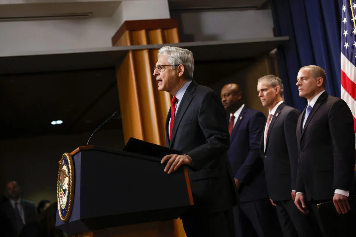 Attorney General Merrick Garland speaks at a news conference at the U.S. Department of Justice in Washington on May 2, 2023. (Anna Moneymaker/Getty Images)