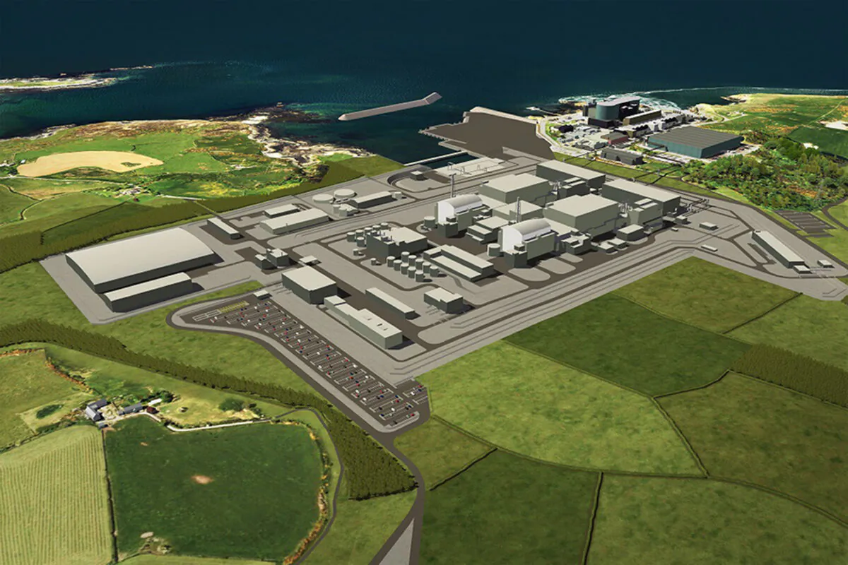 Undated handout file image of an artist’s impression of a planned nuclear power station at Wylfa on Anglesey in north Wales. (Horizon via PA Media)