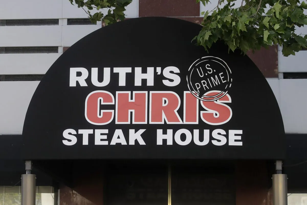 A Ruth's Chris Steak House sign is shown in San Francisco on April 21, 2020. (Jeff Chiu/AP Photo)