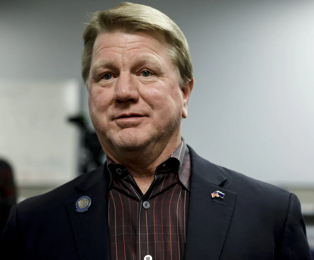 Jim Marchant, Republican candidate for United States Senate, speaks with supporters at a rally for Nevada Republican gubernatorial candidate, Clark County Sheriff Joe Lombardo at the local Republican Party offices in Henderson, Nevada, on Nov. 6, 2022. (Anna Moneymaker/Getty Images)
