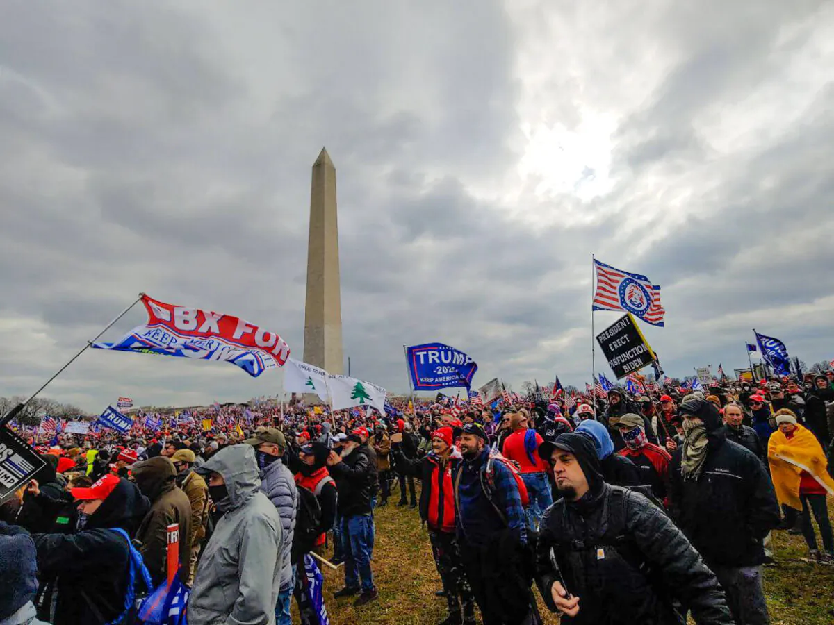 People gather at the Washington Monument on the National Mall in Washington for the ‘Stop the Steal’ rally on Jan. 6, 2021. (Courtesy of Michael Hamilton)