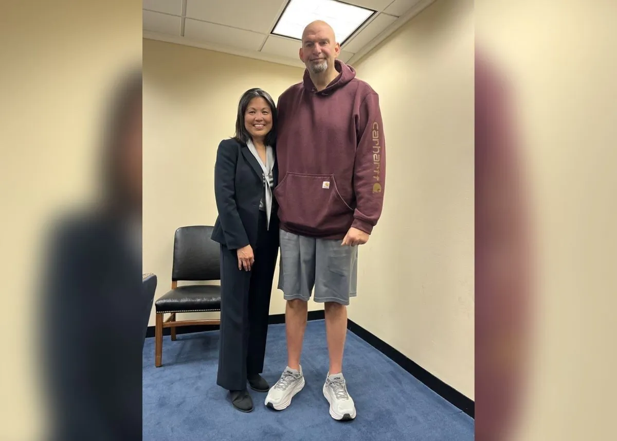 Sen. John Fetterman and Labor Secretary nominee Julie Su meet in Fetterman's Senate office on May 3, 2023. (Courtesy of the Office of Sen. John Fetterman)