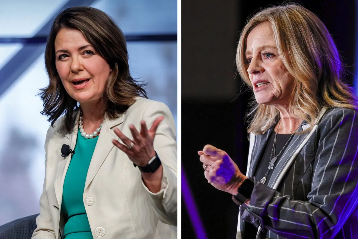 UCP Leader Danielle Smith (L) and Alberta NDP Leader Rachel Notley. (Jeff McIntosh/The Canadian Press)