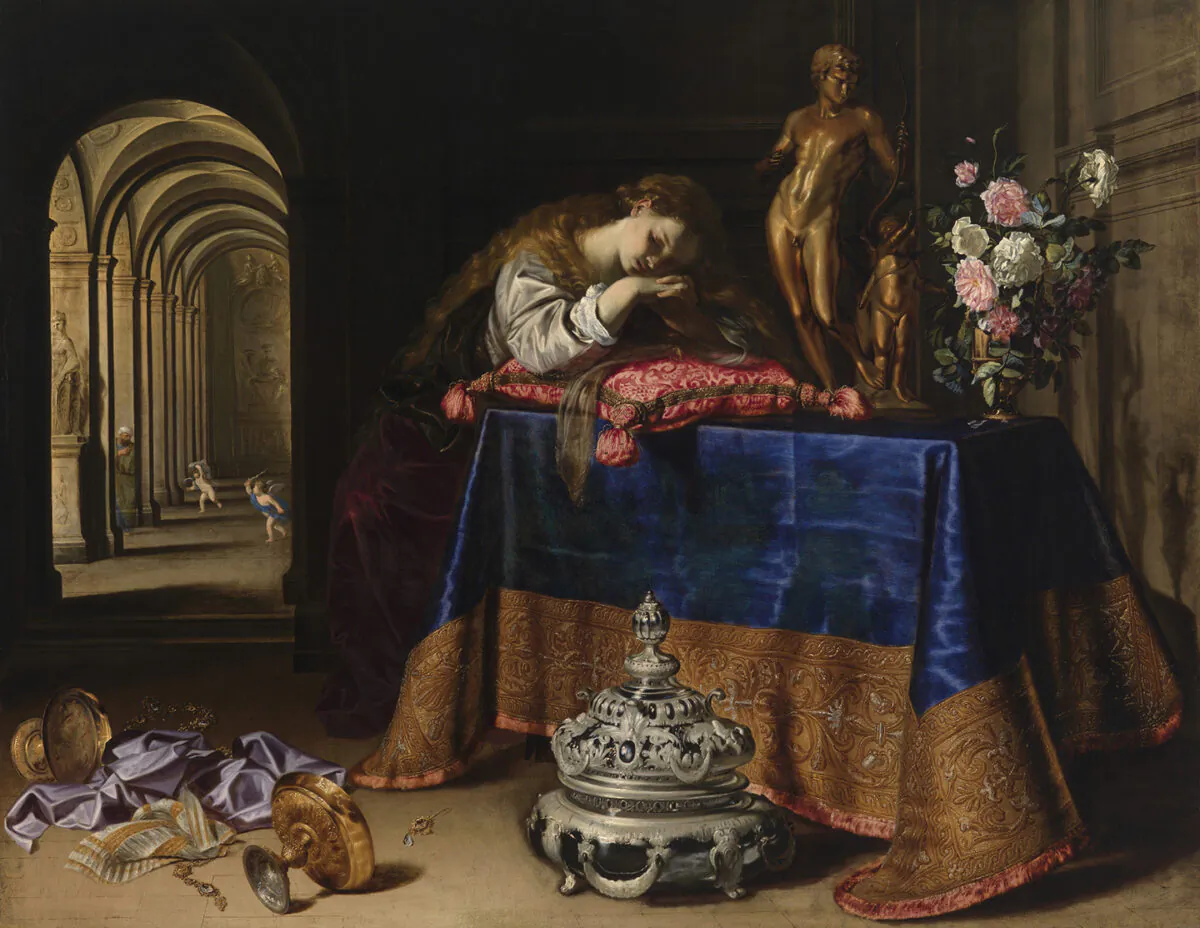 "An Allegory of Repentance" or "Vanitas," circa 1650–1660, by unknown artist. Oil on canvas. Pollok House, Glasgow. (Public Domain)