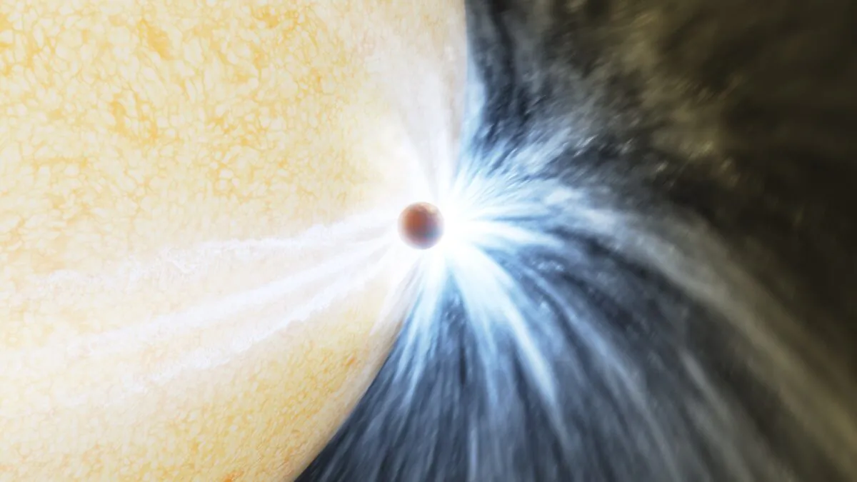 This illustration depicts a planet skimming the surface of its star. (K. Miller, R. Hurt/Caltech/IPAC via AP)