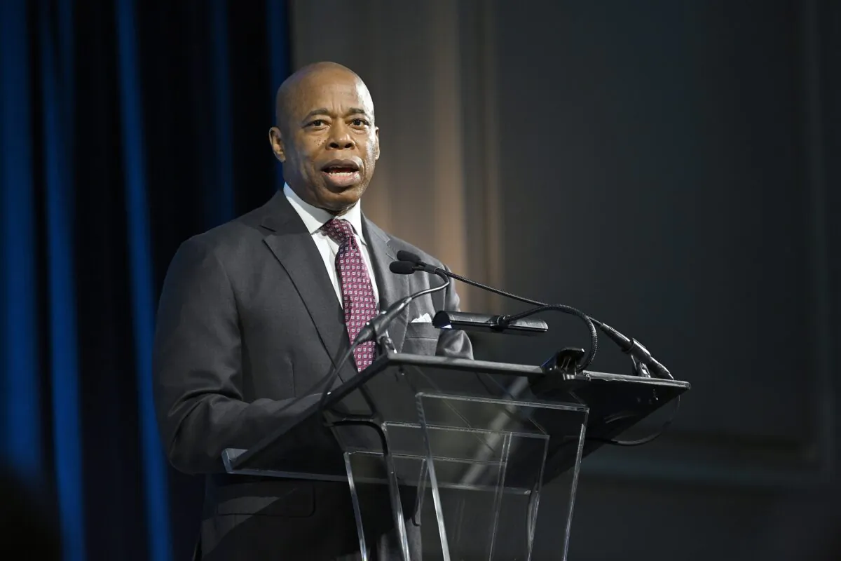 Eric Adams, Mayor of New York, speaks at the Literacy Partners 2023 Gala at Cipriani South Street in New York on May 1, 2023. (Roy Rochlin/Getty Images for Literacy Partners)
