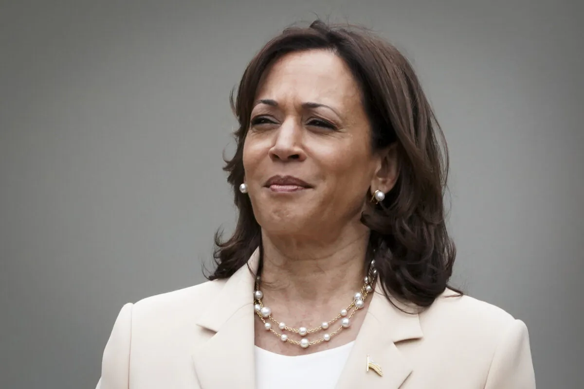 Vice President Kamala Harris speaks during National Small Business Week in the Rose Garden at the White House in Washington on May 1, 2023. (Madalina Vasiliu/The Epoch Times)