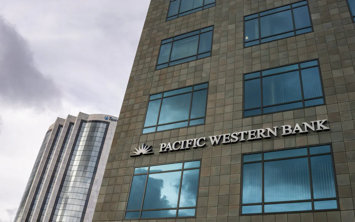 A Pacific Western Bank location in Irvine, Calif., on May 3, 2023. (John Fredricks/The Epoch Times)