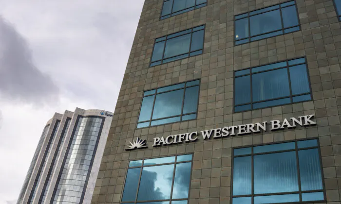 A Pacific Western Bank location in Irvine, Calif., on May 3, 2023. (John Fredricks/The Epoch Times)