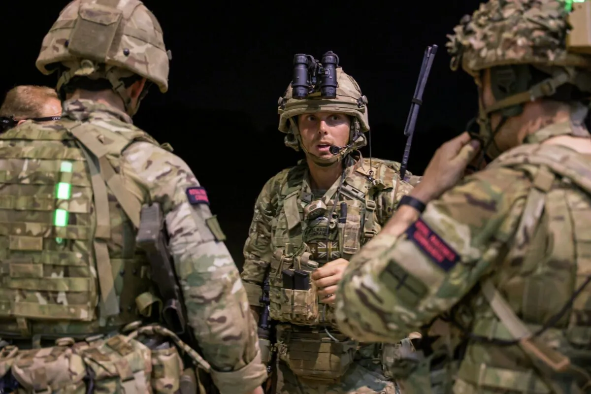 UK military personnel preparing to leave via an RAF aircraft from Wadi Seidna Air Base bound for Cyprus, in Omdurman, Sudan, on April 30, 2023. (MoD Crown Copyright via Getty Images)