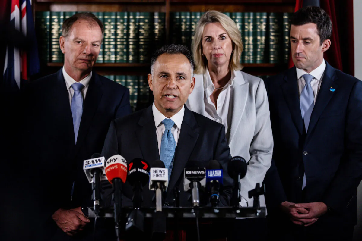 Victorian Opposition Leader Giovanni Pesutto addresses the media at the Parliament of Victoria in Melbourne, Australia, on March 27, 2023. (AAP Image/Diego Fedele)