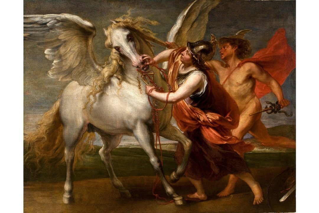 In Nathaniel Hawthorne's short story, Bellerophon tames the immortal Pegasus with faith and perseverance. “Pegasus,” 1675–1680, by Jan Boeckhorst. National Museum of Fine Arts, São Paulo, Brazil. (Public Domain)