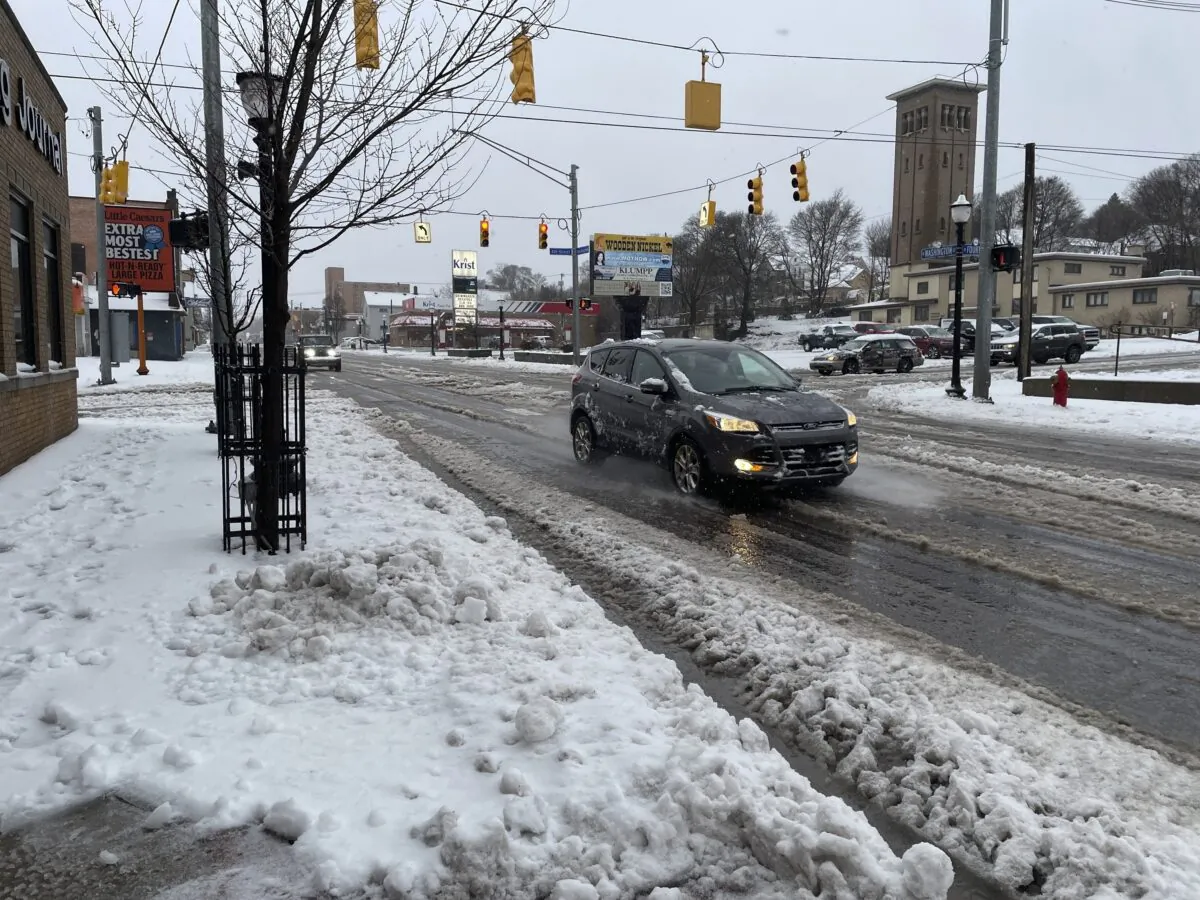 Snowfall in Marquette, Mich., on May 1, 2023. (Randy Crouch/The Mining Journal via AP)