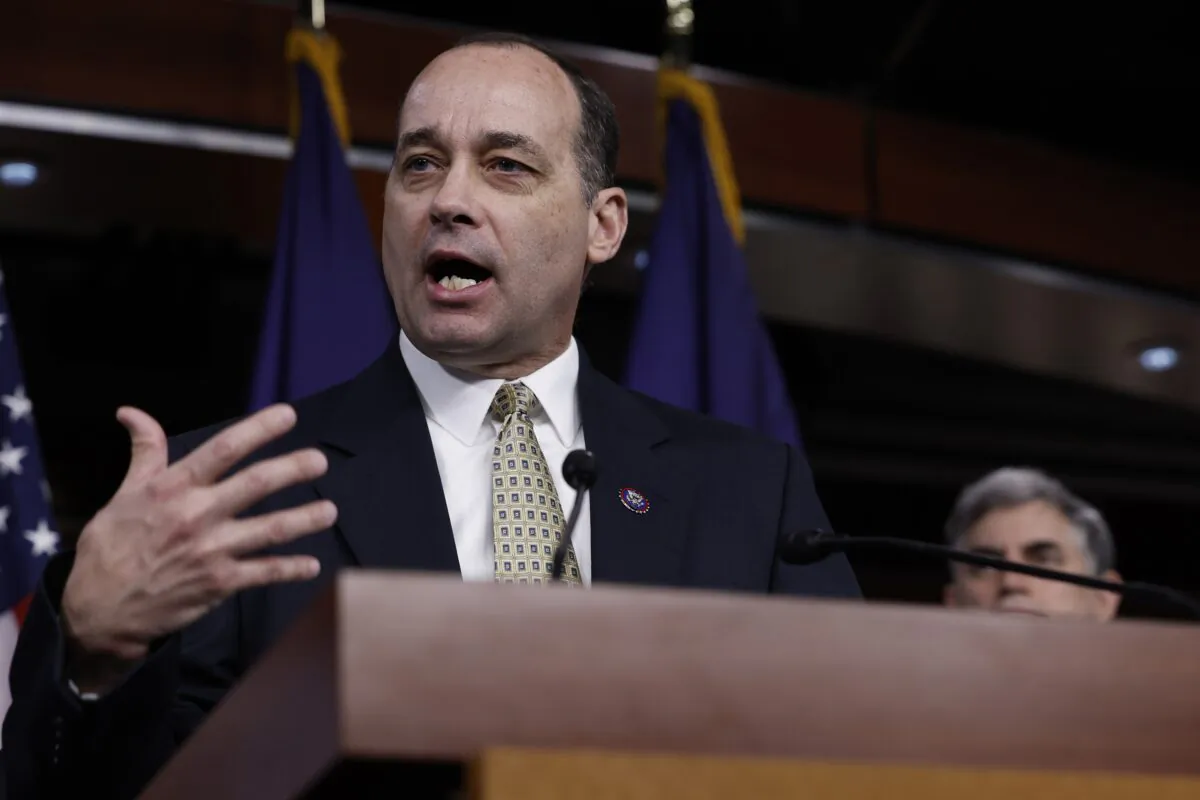 Rep. Bob Goods (R-Va.) speaks during a news conference with the House Freedom Caucus on the debt limit negotiations at the U.S. Capitol Building in Washington on March 10, 2023. (Anna Moneymaker/Getty Images)