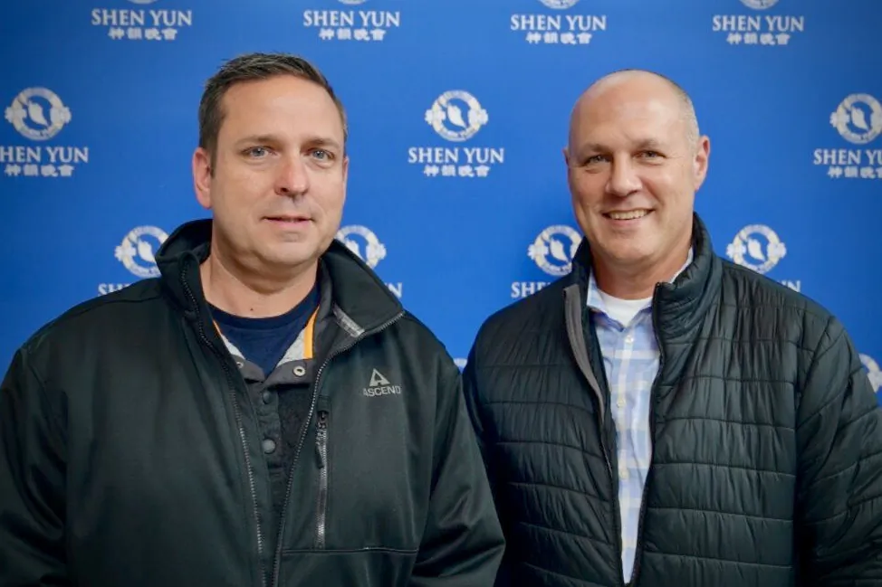 Orange County Executive Steve Neuhaus (L) and Orannge County Sheriff Paul Arteta enjoyed Shen Yun at NJPAC in Newark on May 4, 2023. (NTD)