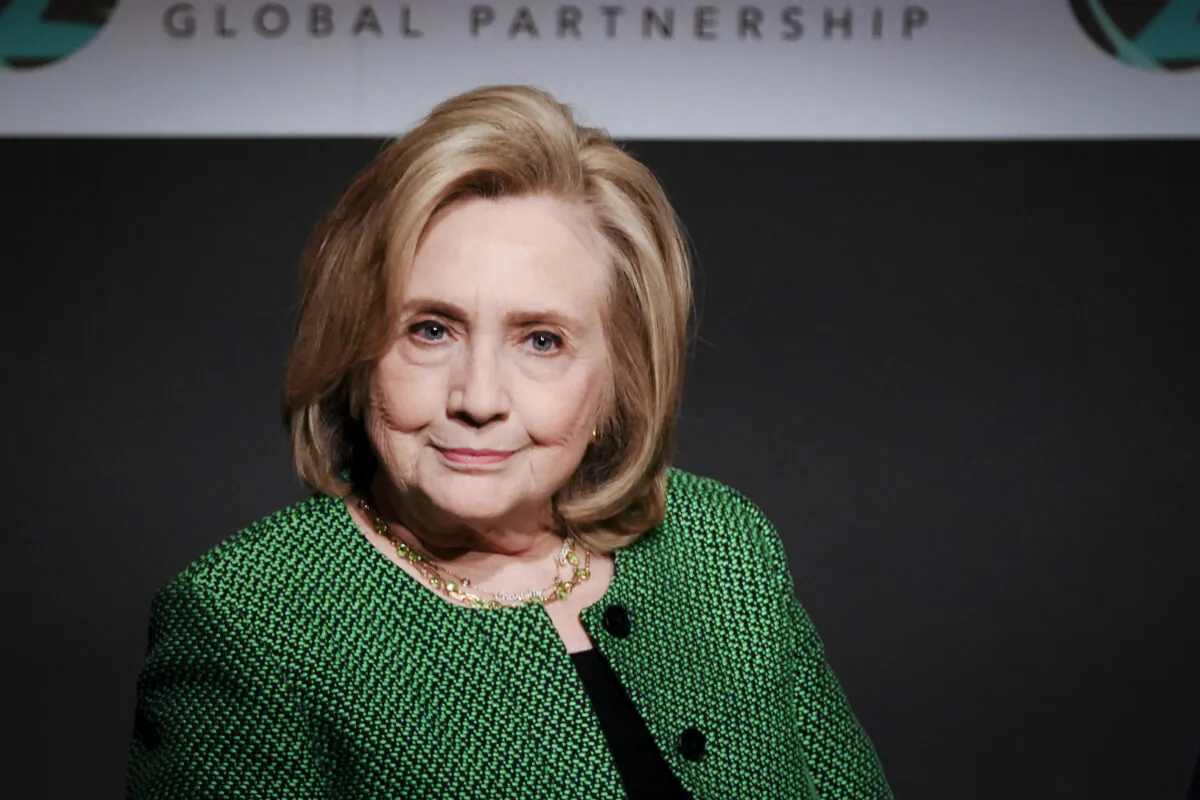 Former U.S. Secretary of State Hillary Clinton speaks during a panel at the Vital Voices Global Festival in Washington on May 5, 2023. (Madalina Vasiliu/The Epoch Times)