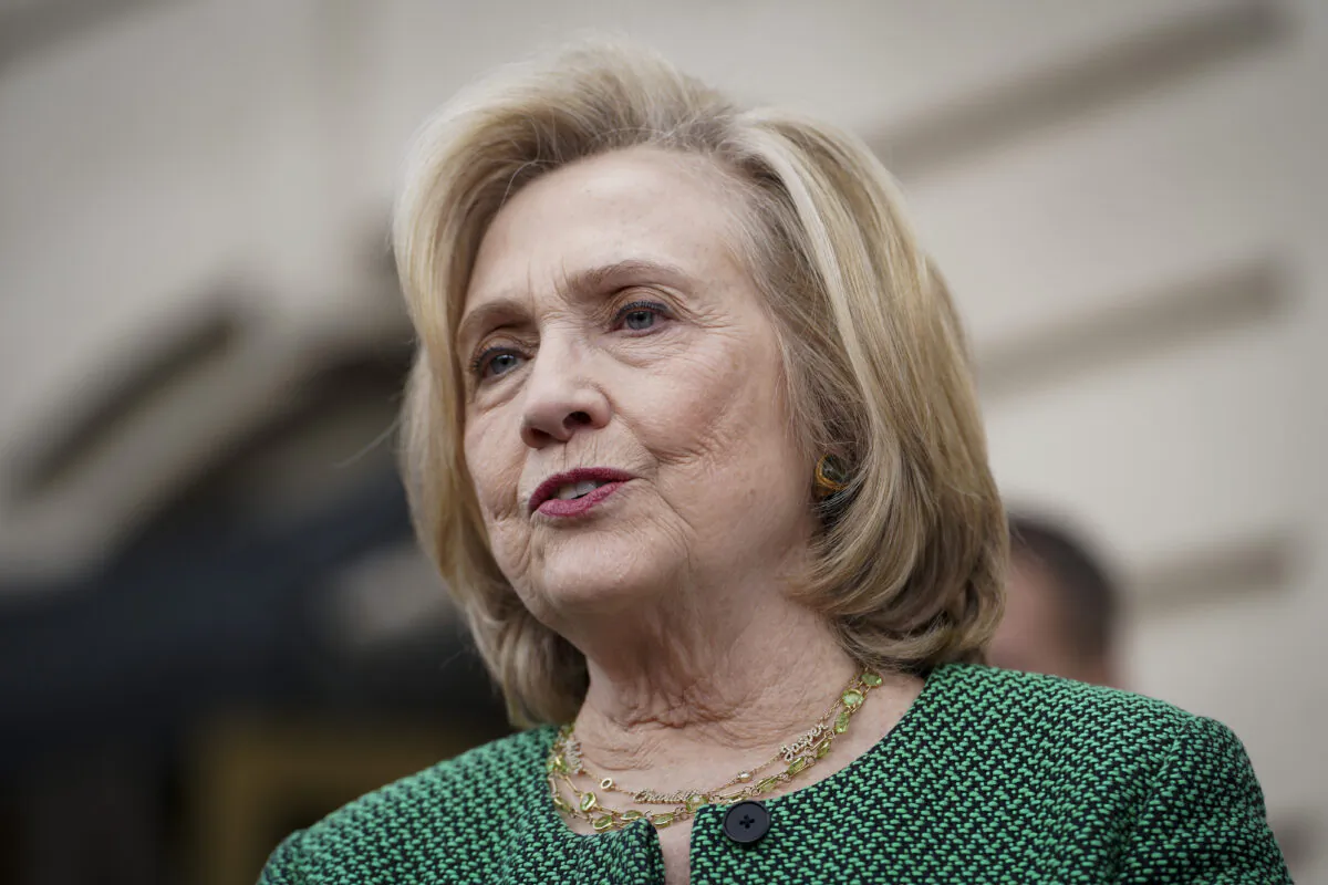 Former U.S. Secretary of State Hillary Clinton speaks during a panel at the Vital Voices Global Festival in Washington on May 5, 2023. (Madalina Vasiliu/The Epoch Times)
