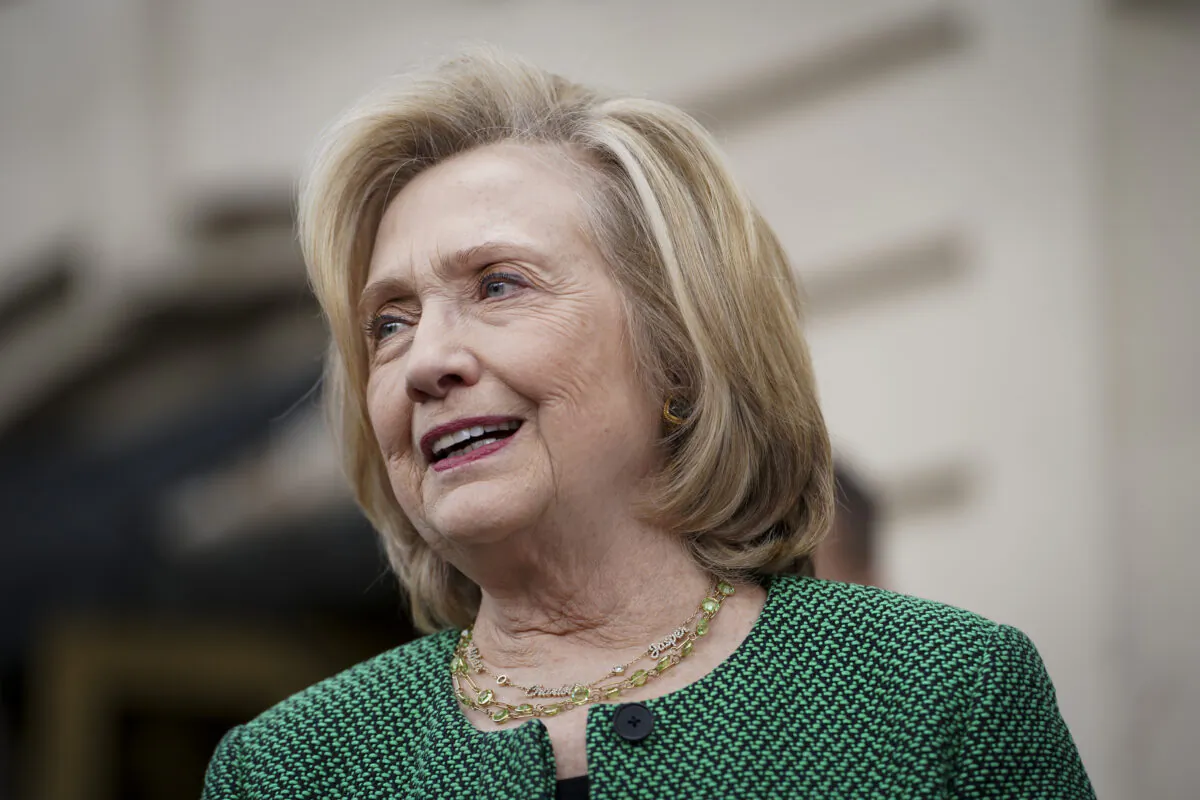 Former U.S. Secretary of State Hillary Clinton speaks during a panel at the Vital Voices Global Festival in Washington, on May 5, 2023. (Madalina Vasiliu/The Epoch Times)