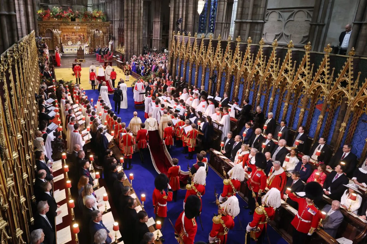 King Charles III attends his coronation at Westminster Abbey in London on May 6, 2023. (Richard Pohle/WPA Pool/Getty Images)