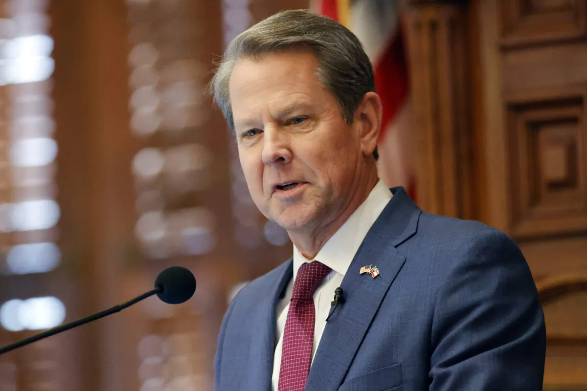 Georgia Gov. Brian Kemp delivers the State of the State address on the House floor of the state Capitol in Atlanta on Jan. 25, 2023. (Alex Slitz/AP Photo)