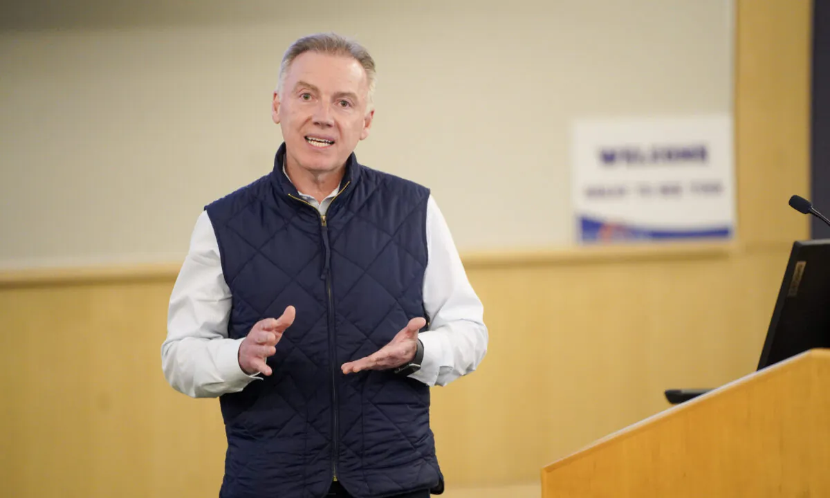 Orange County Planning Commissioner Alan Sorensen speaks at an open space plan public meeting at the Orange County Community College in Middletown, N.Y., on May 6, 2023. (Cara Ding/The Epoch Times)