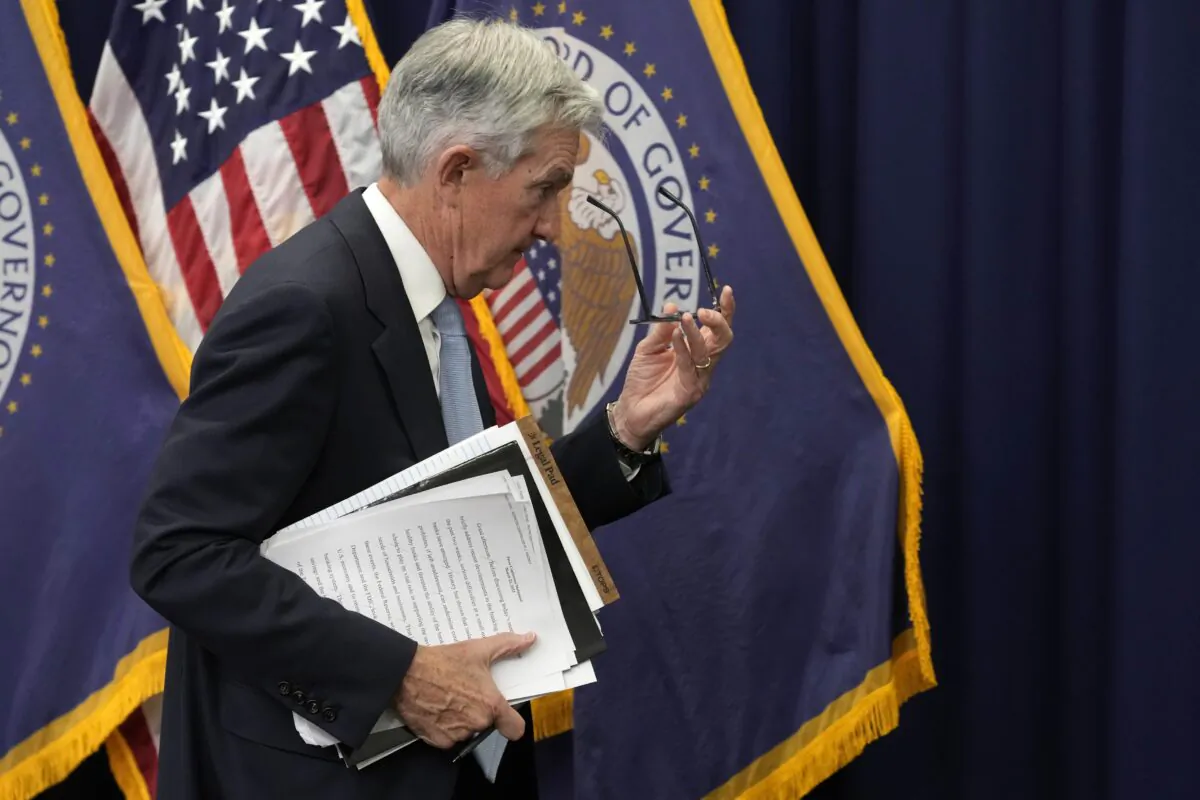 Federal Reserve Board Chair Jerome Powell walks from the podium after speaking at a news conference at the Federal Reserve in Washington on March 22, 2023. (Alex Brandon/AP)