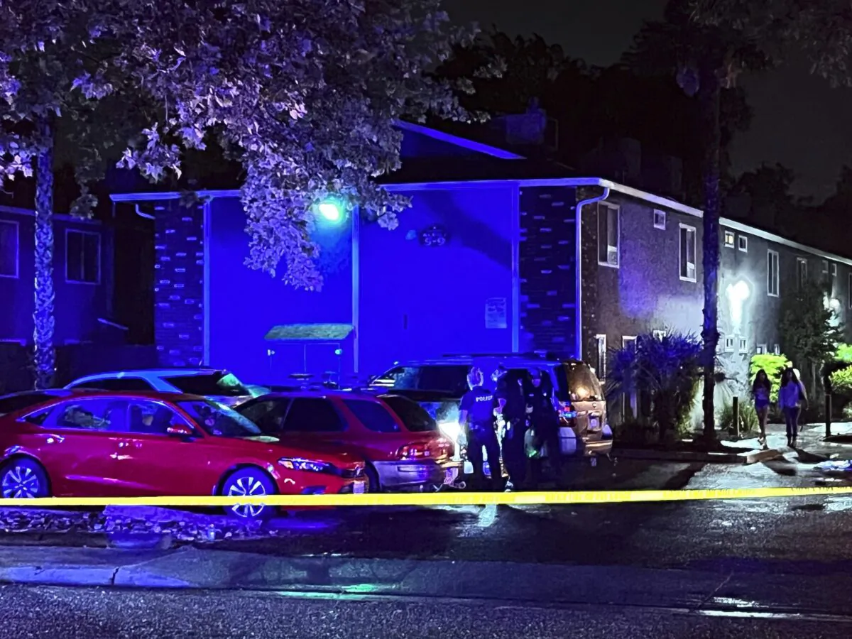 Police investigate an incident on Columbus Avenue connected to another on West Seventh Street after midnight, in Chico, Calif., on May 6, 2023. (Michael Weber/The Chico Enterprise-Record via AP)