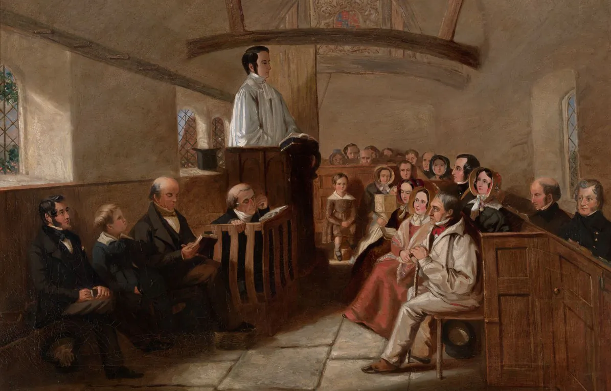 A sermon at St Lawrence's church, Isle of Wight, between 1833–1849, by Richard Henry Clements Ubsdell. (Public Domain)