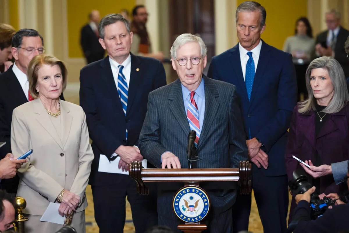 Senate Minority Leader Mitch McConnell (R-KY) speaks during a press conference at the U.S. Capitol on Jan. 24, 2023. (Win McNamee/Getty Images)
