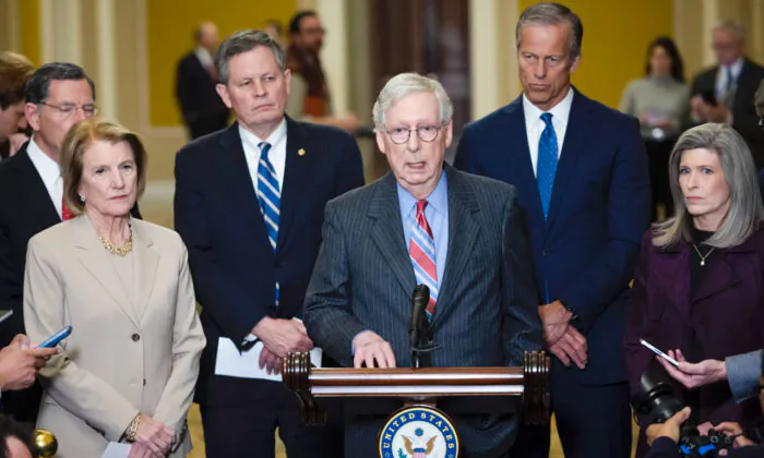 Senate Minority Leader Mitch McConnell (R-KY) speaks during a press conference at the U.S. Capitol on Jan. 24, 2023. (Win McNamee/Getty Images)