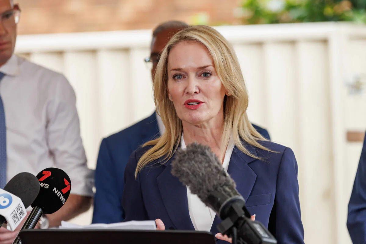 Former NSW Minister for Women’s Safety and the Prevention of Domestic and Sexual Violence Natalie Ward during a visit to a home in Sydney, Australia, on March 22, 2023. (AAP Image/Pool, David Swift)