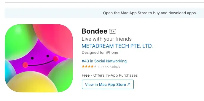 Bondee app on Apple store. (Screenshot by The Epoch Times)