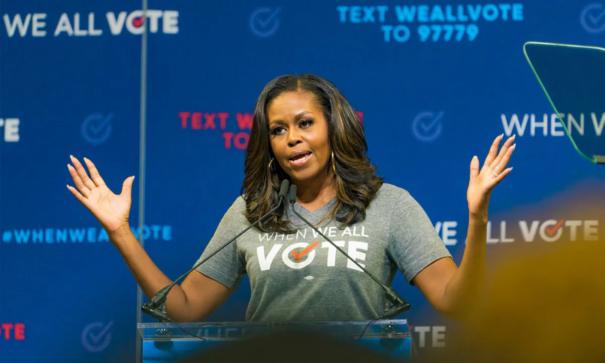 Former First Lady Michelle Obama encourages the University of Miami community to vote in the midterm elections, in Miami, Fla., on Sept. 28, 2018. (Shutterstock)
