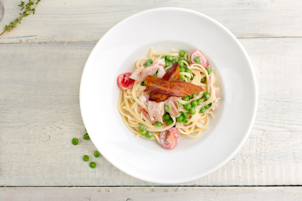 NextImg:Roman Restoration: Pasta Carbonara With Sweet Peas