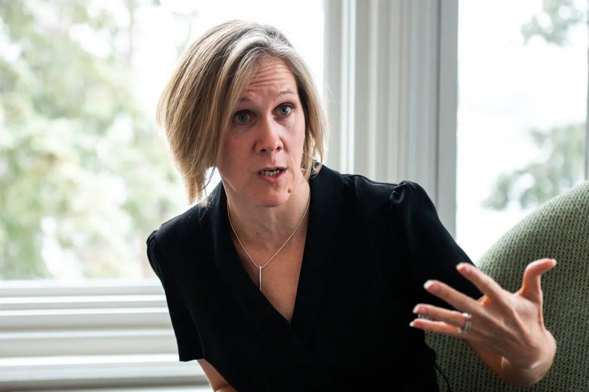 United Kingdom High Commissioner to Canada, Susannah Goshko, speaks to a reporter from The Canadian Press during an interview at Earnscliffe, the official residence of the High Commissioner in Ottawa, on April 5, 2023. (The Canadian Press/Spencer Colby)
