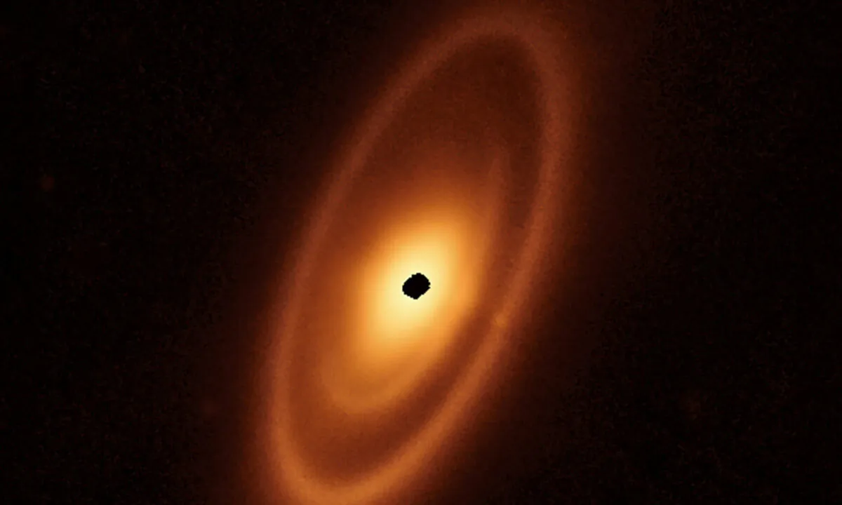 This image of the dusty debris disk surrounding the star Fomalhaut is from the James Webb Space Telescope's Mid-Infrared Instrument (MIRI), (23 billion kilometers) from the star. (NASA, ESA, CSA/Handout via Reuters)
