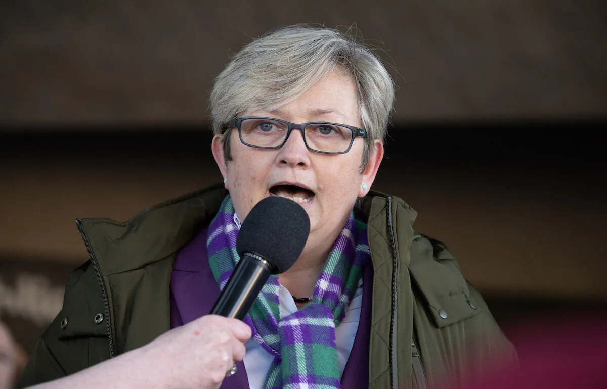 Joanna Cherry speaks at the For Women Scotland and the Scottish Feminist Network demonstration outside the Scottish Parliament in Edinburgh, ahead of the vote on the Gender Recognition Reform (Scotland) Bill on Dec. 21, 2022. (PA Media)