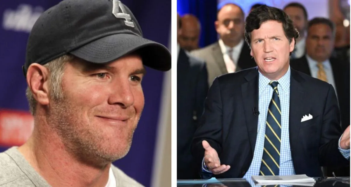 Brett Favre and Tucker Carlson. (Gregory Shamus/Getty Images; Jason Koerner/Getty Images)