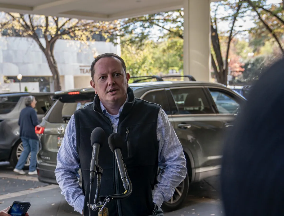 Republican U.S. Representative-elect Eric Burlison of Missouri arrives at the Hyatt Regency in Washington on Nov. 13, 2022. (Nathan Howard/Getty Images)